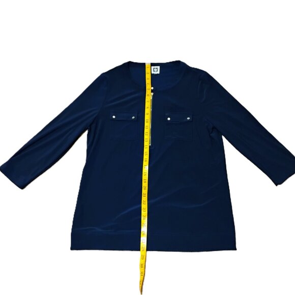 Navy Blue Blouse Anne Klein Size Large - Picture 4 of 10